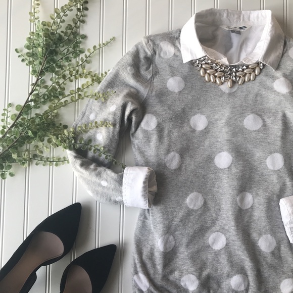 Express Sweaters - Express polka dot grey white long sleeve sweater